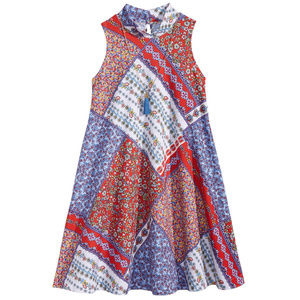 Bandana Print Shift Dress and Necklace Set